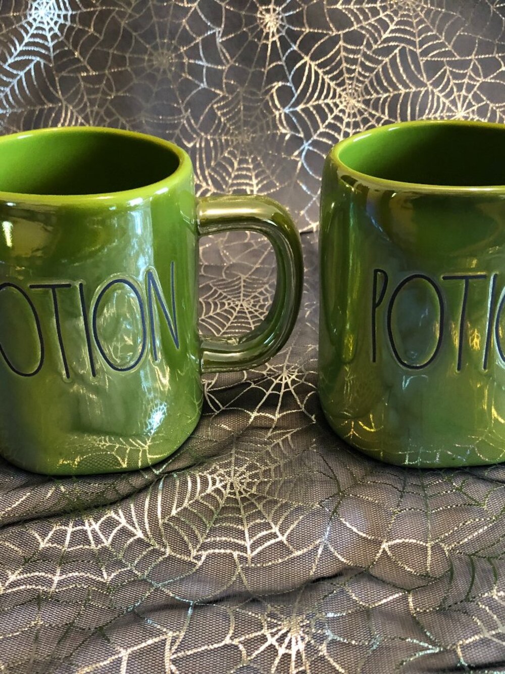 Rae Dunn Halloween POTION Iridescent Green Coffee Mug Set NEW
